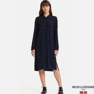 Uniqlo x Ines de la Fressange navy Georgette shirt dress
